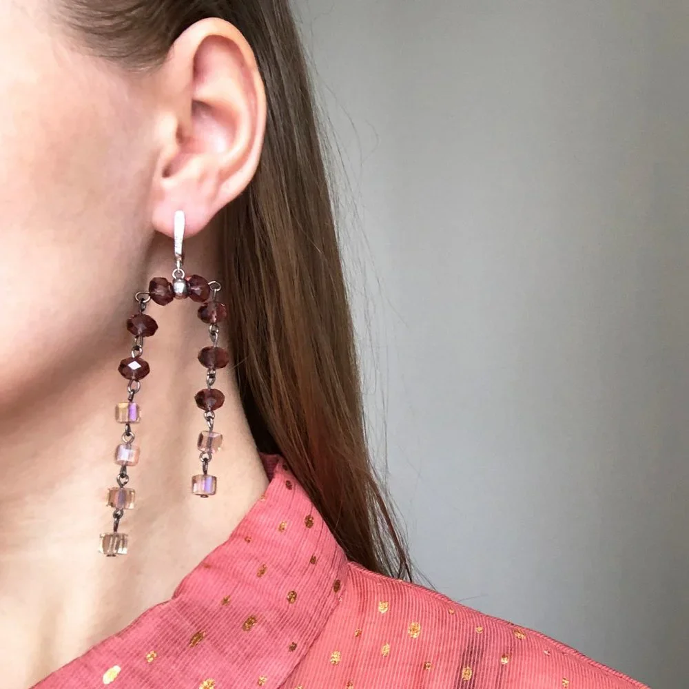 Unusual chandelier earrings, long fancy eye catching summer earrings statement